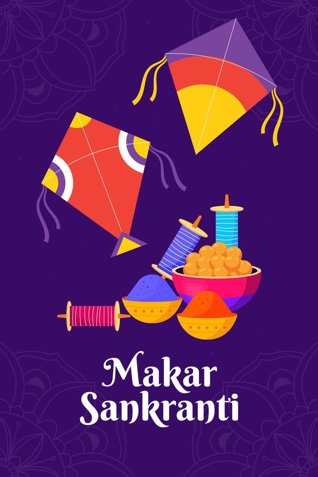gradient makar sankranti indian vertical banner illustration vector
