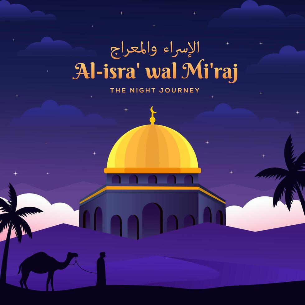 gradient isra miraj the night journey illustration with al aqsa mosque vector