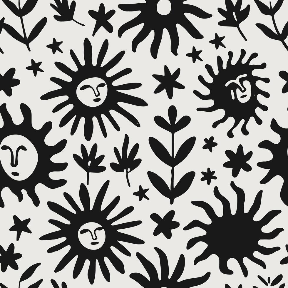 Seamless Botanical Black Pattern vector