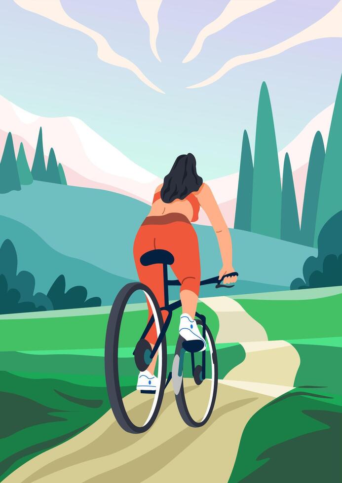 Road Cyclist Riding Through Forest vector
