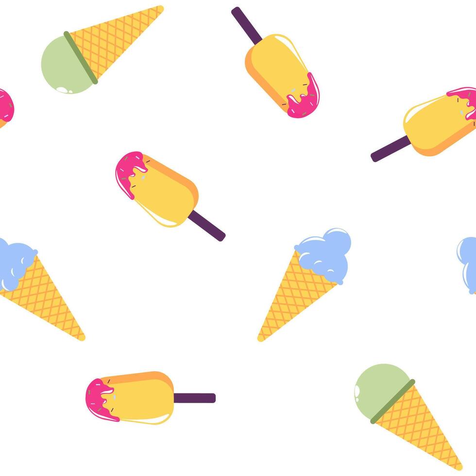 Ice Cream Seamless Pattern White Background vector