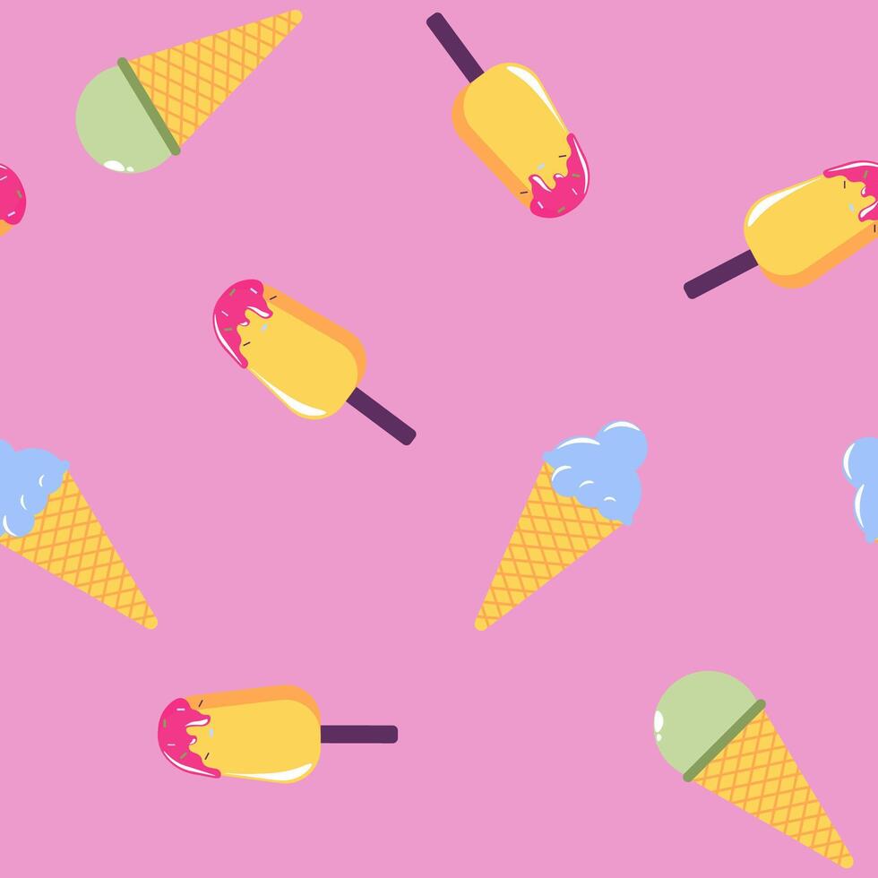 Ice Cream Seamless Pattern Pink Background vector