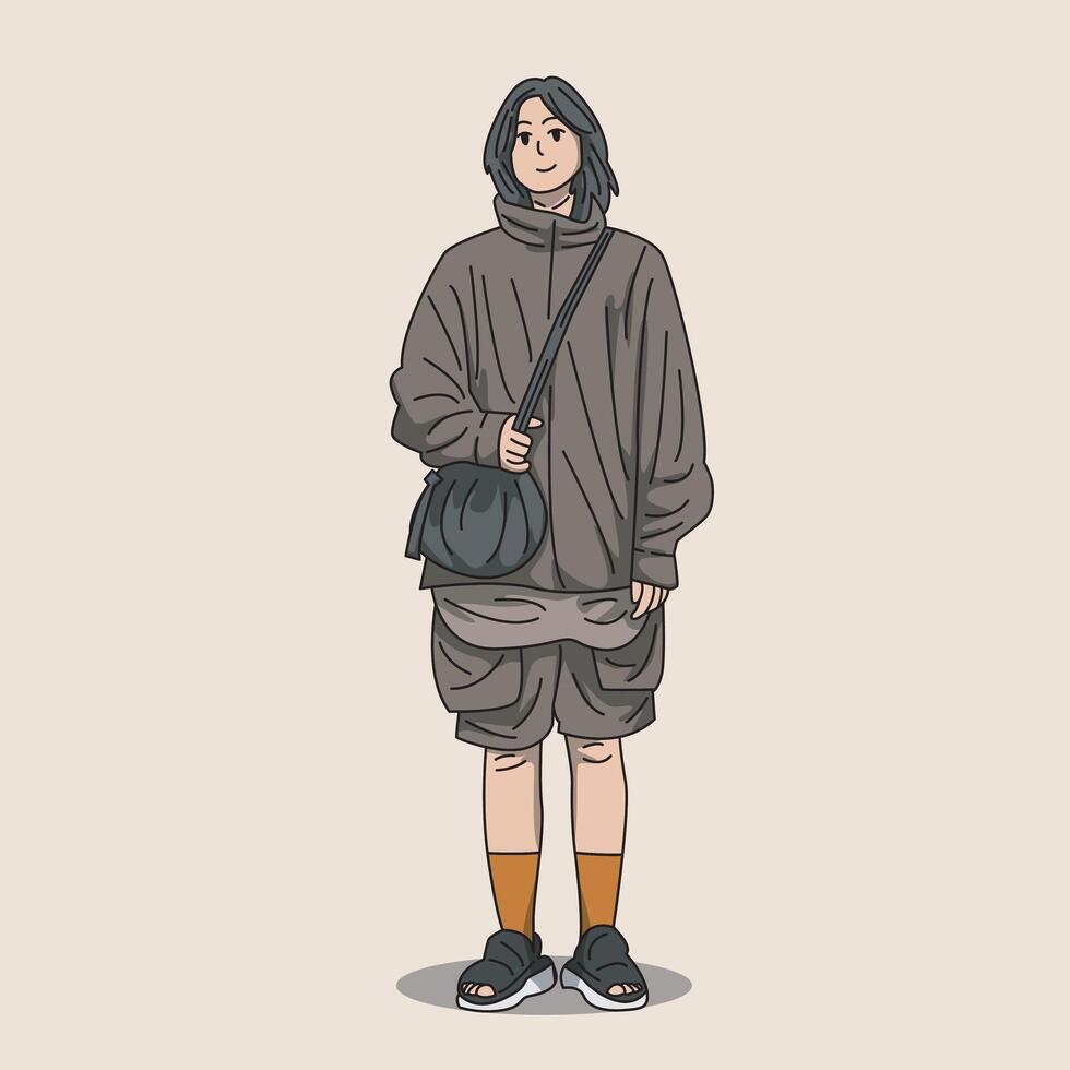 illustration of a cool and contemporary cold weather woman's style vector