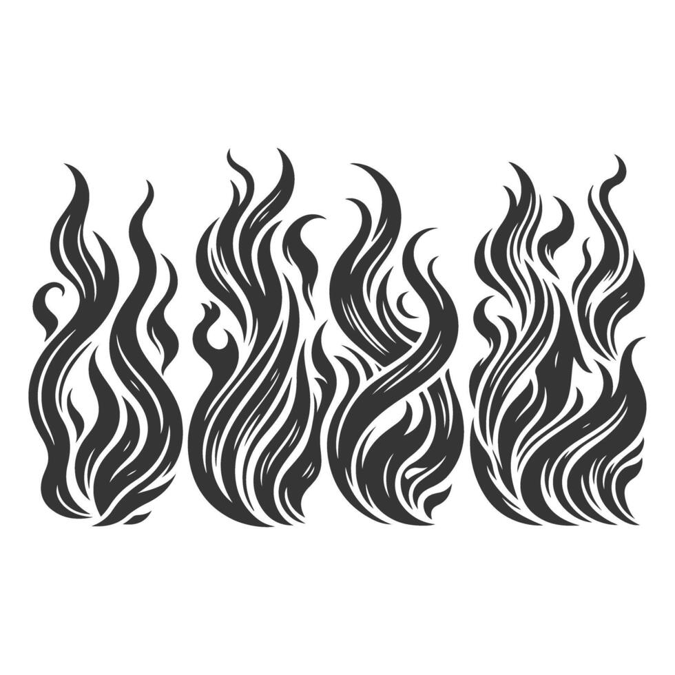 A set of four black and white flames vector