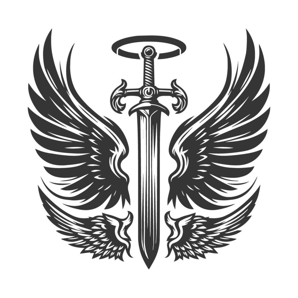 Sword with wings and halo, illustration vector