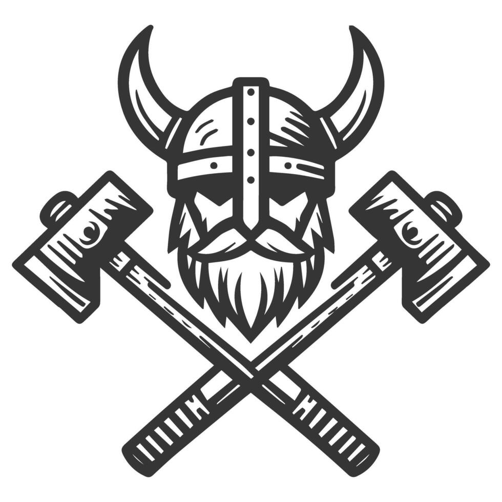 Viking helmet with crossed axes and beard vector