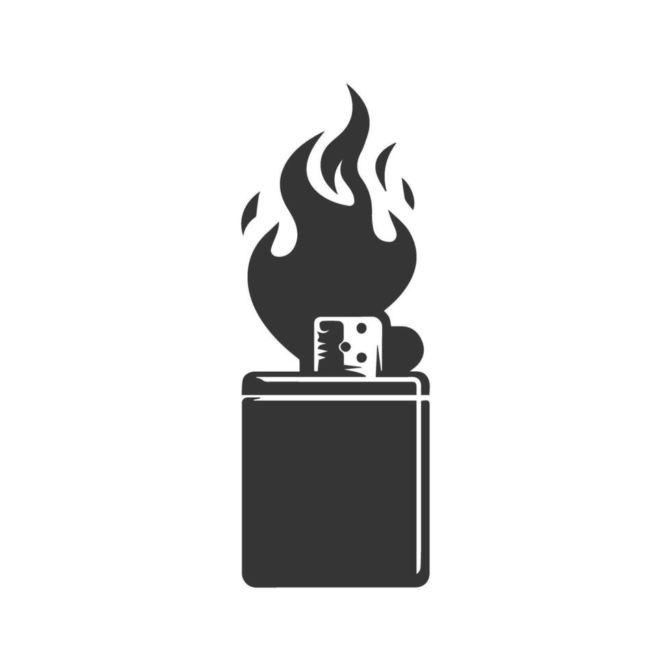 A black and white illustration of a lighter with fire vector