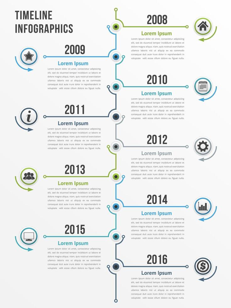 Vertical timeline infographics template, workflow or process diagram, flowchart vector
