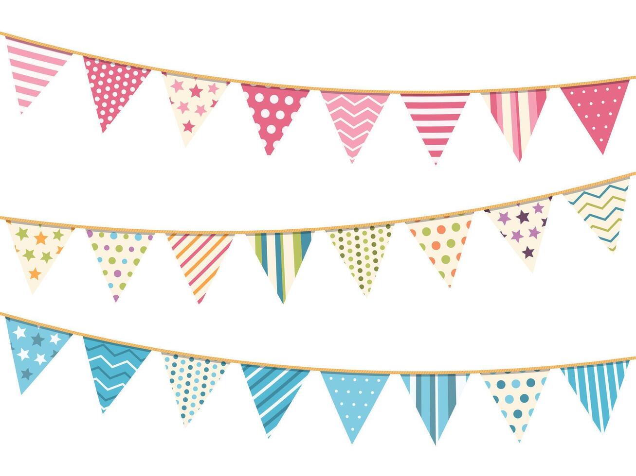 Pink, blue and white bunting, design elements for decoration of greetings cards, invitations etc vector