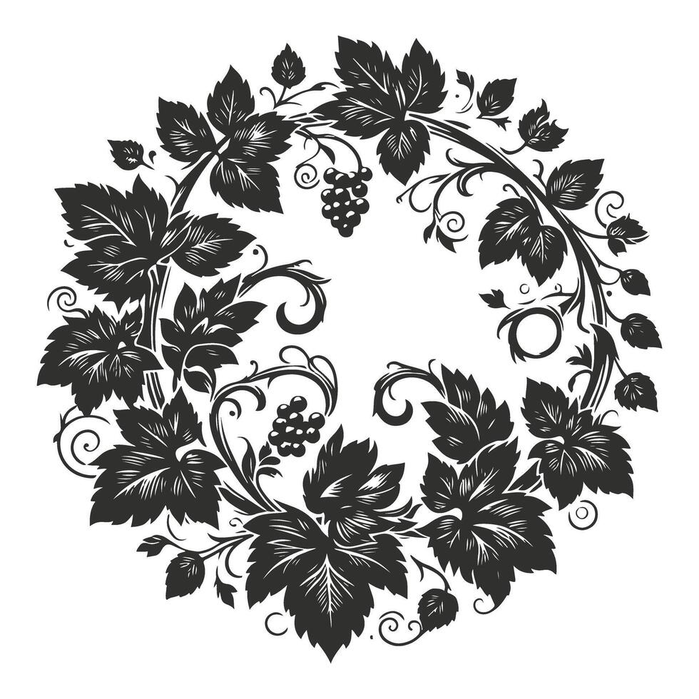 Illustration of a wreath with grapes and leaves vector