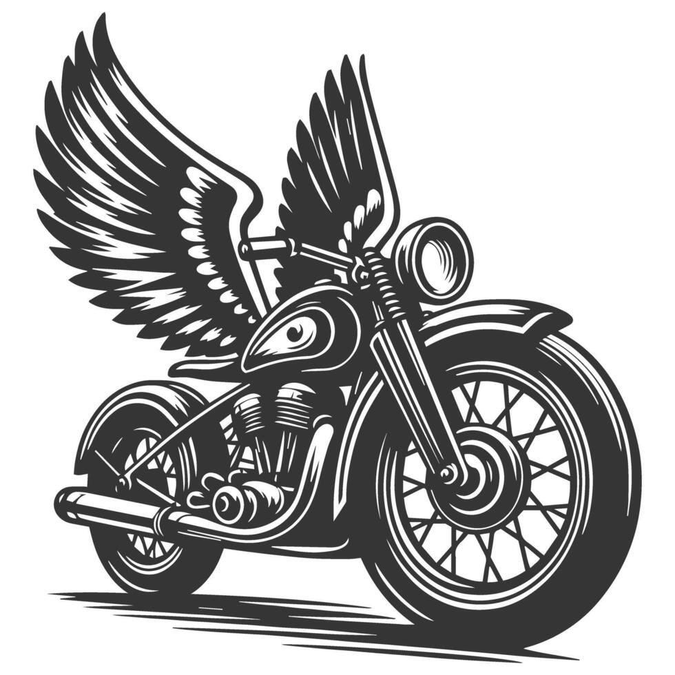 A motorcycle with wings on it, black and white vector
