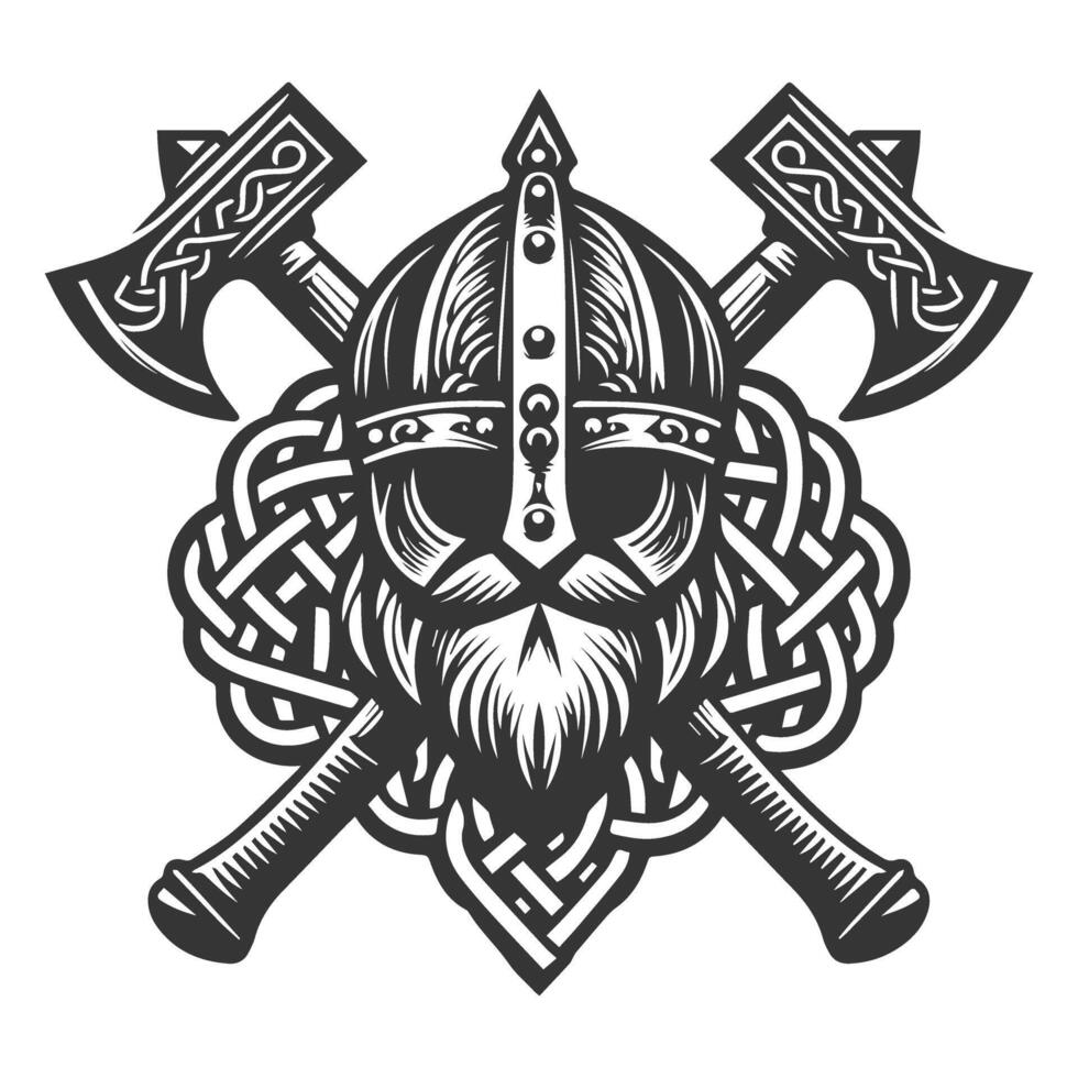 Viking helmet with axes and celtic knot vector