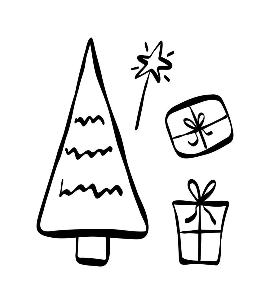 New Year set in doodle style. Minimalism. vector