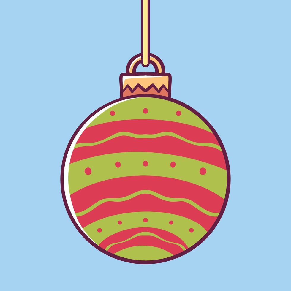 Red and green christmas tree ball hand drawn isolated background vector