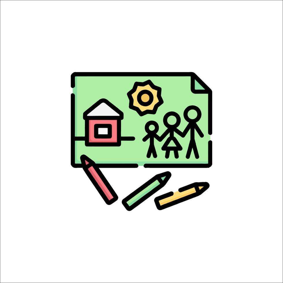 A family is on a piece of paper with a house and a pencil vector