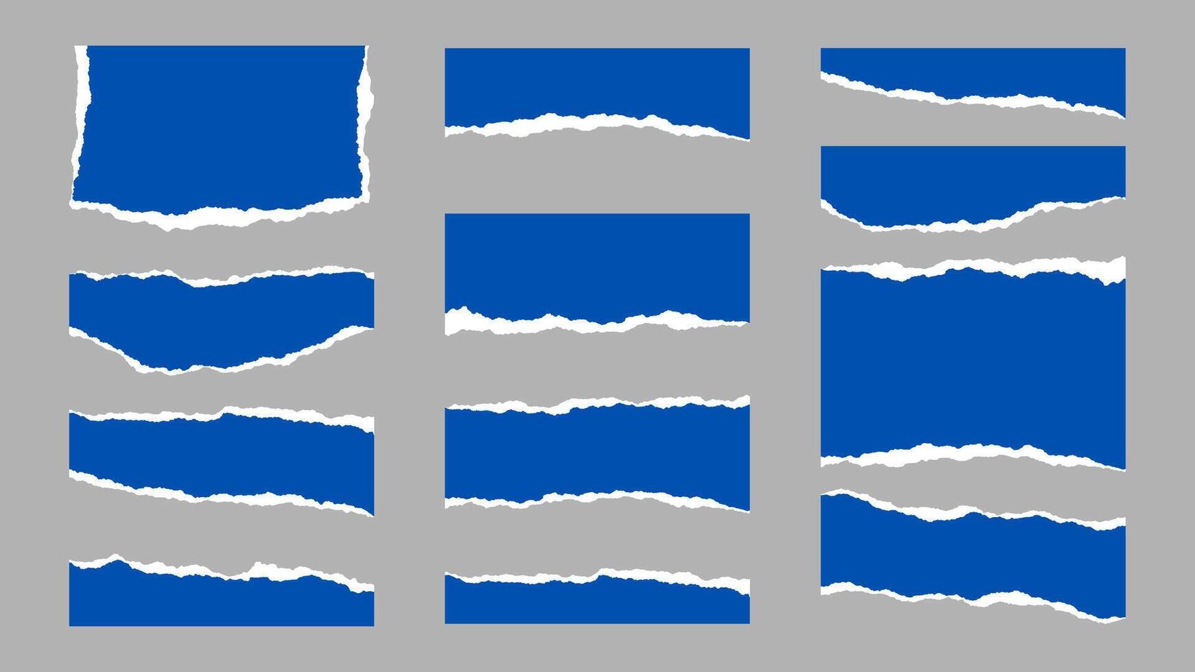 12 Blue and White Ripped Paper Pieces with Torn Edges vector