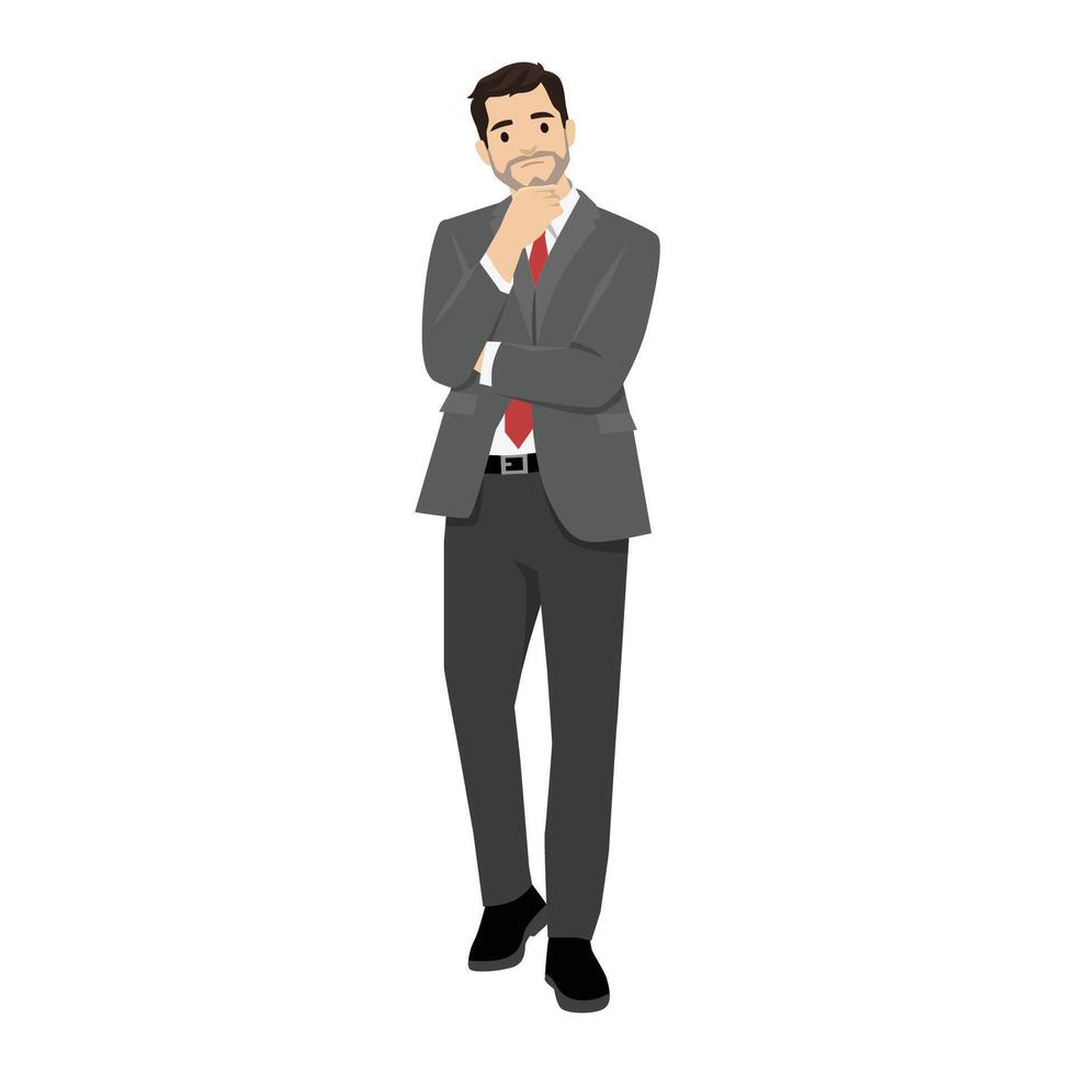 Business man standing with question mark and thinking. vector