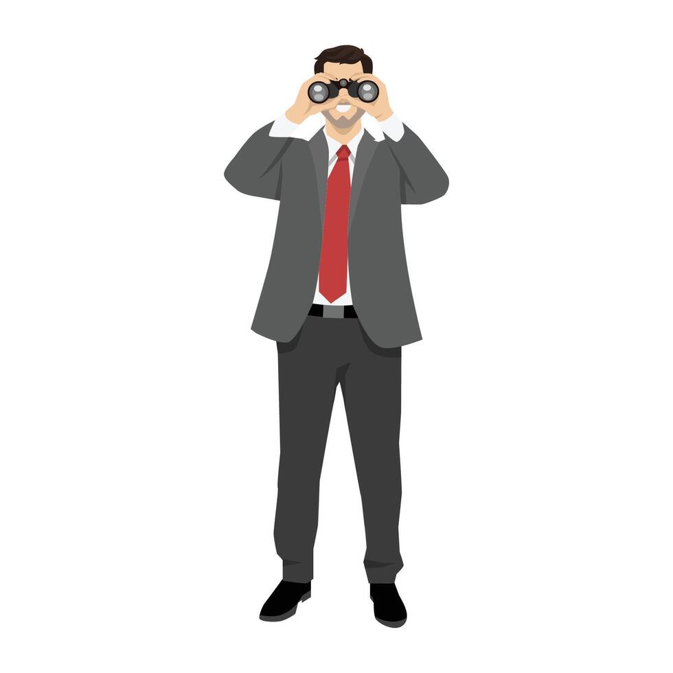 Young businessman looking through binocular. vector
