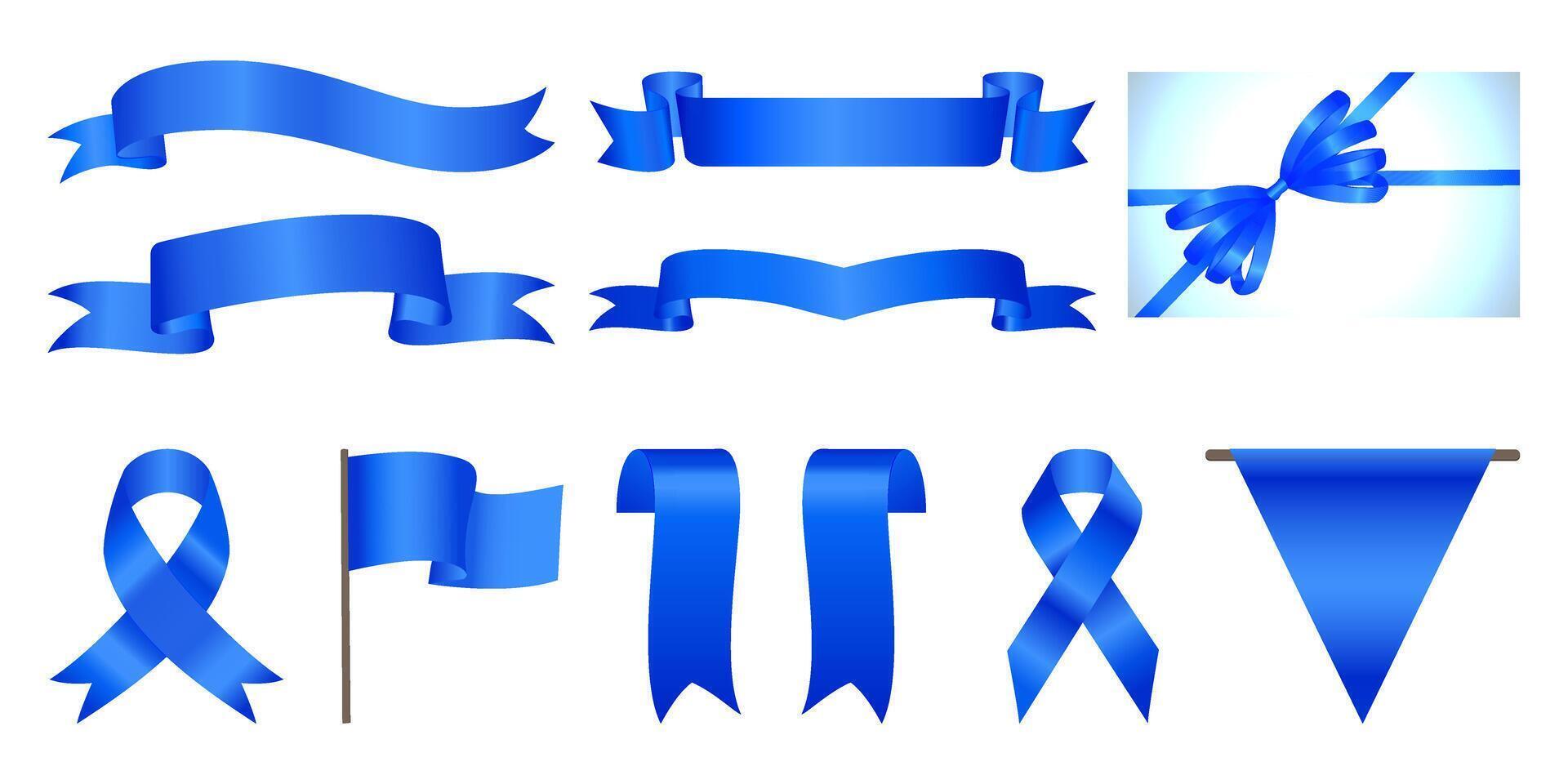 Blue award ribbon banners for text. Band for text, ribbon loop. Gift Card With Blue Ribbon And A Bow, Label Design. Blank Blue award Ribbon Collection Pack Template. Various shapes vector