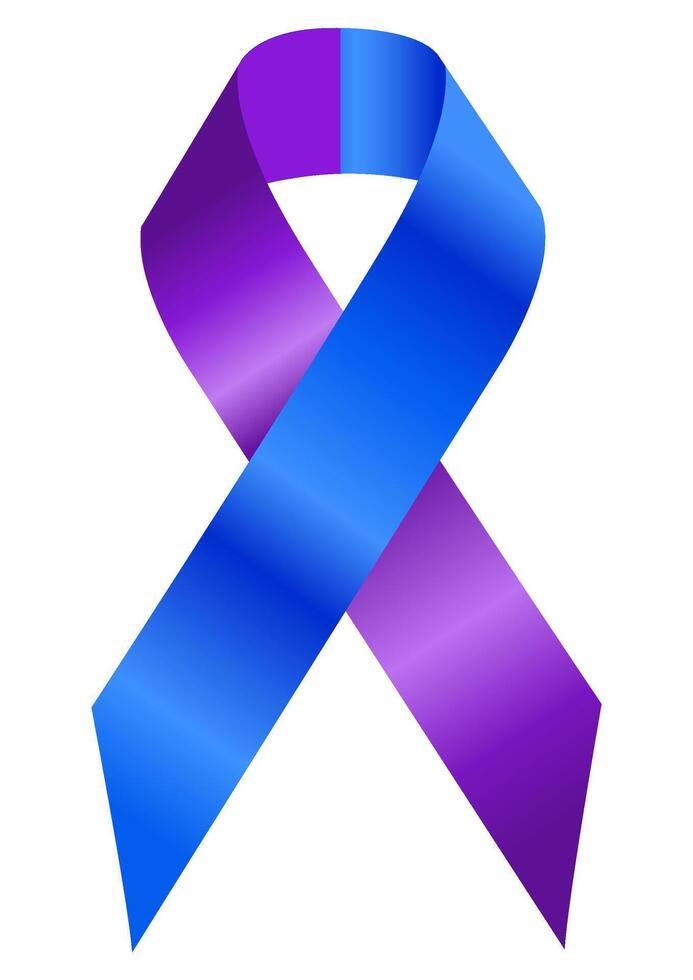 Realistic Blue Purple ribbon loop. World Rheumatoid Arthritis Awareness Day concept. Bright medical banner, 3d tape. Healthcare concepte. EPS 10. Design Template for a poster, Websites Magazines vector