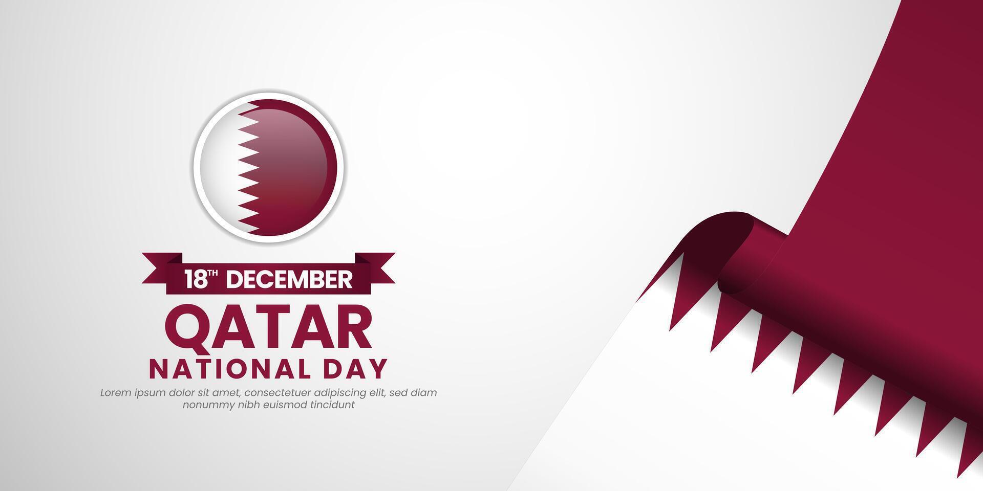 Happy Qatar National Day Banner Background Greetings with Waving Realistic Flag vector