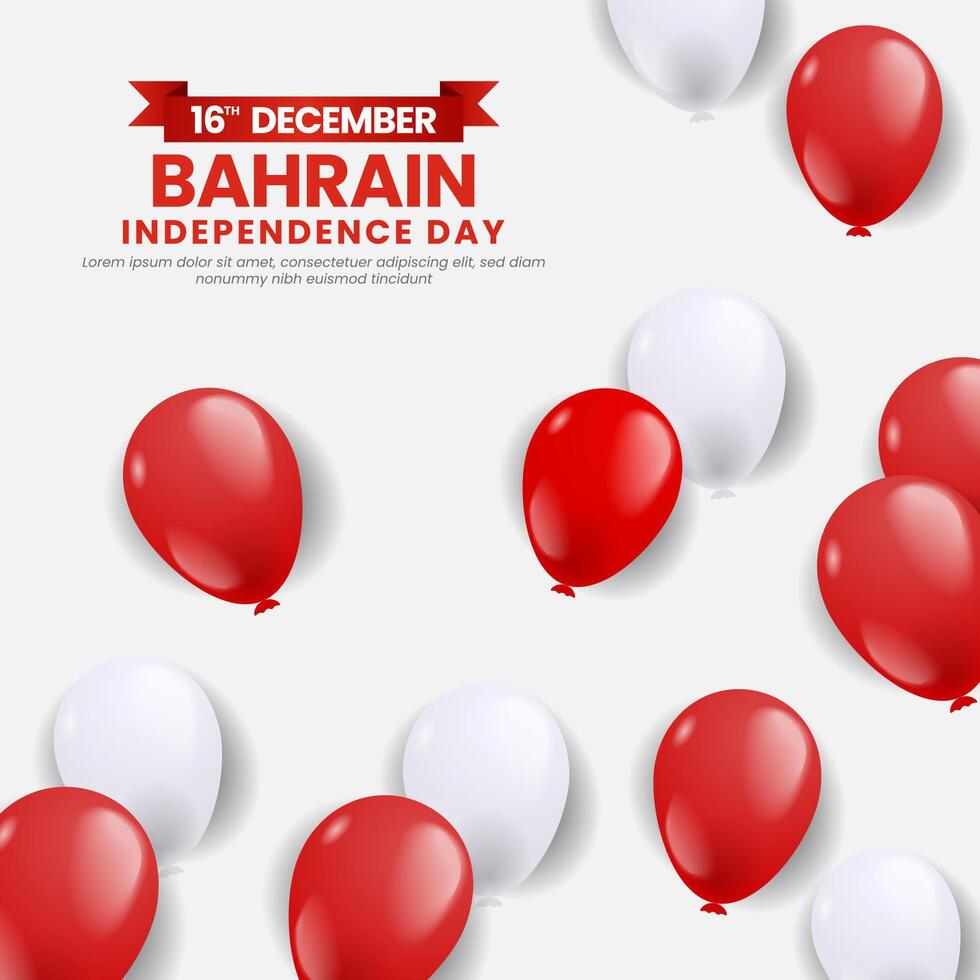 Bahrain Independence Day and National Day Square Banner Background with balloons illustration vector
