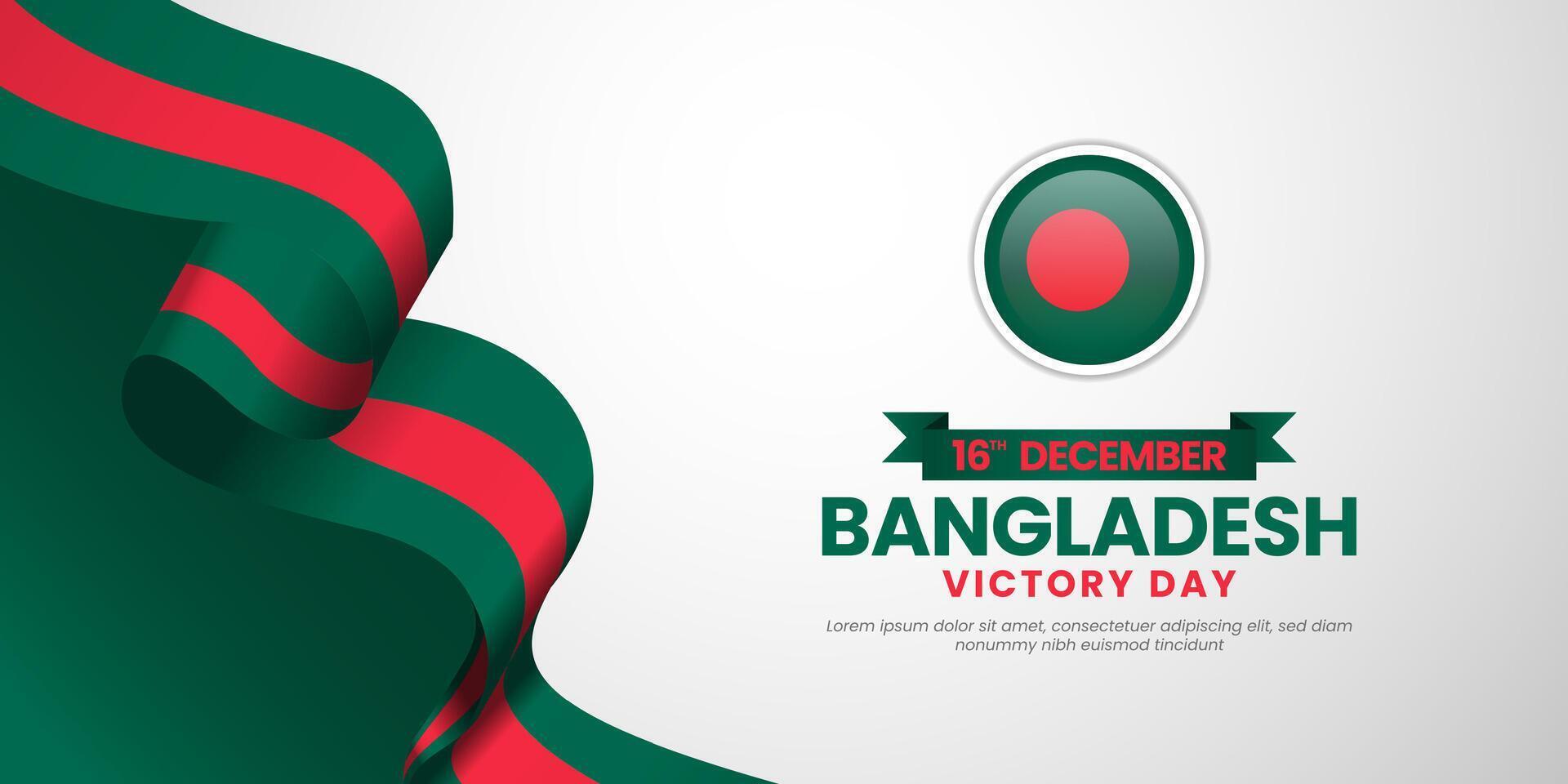 Bangladesh Victory Day Banner Background Design with waving ribbon flag for Poster, Greeting Card vector