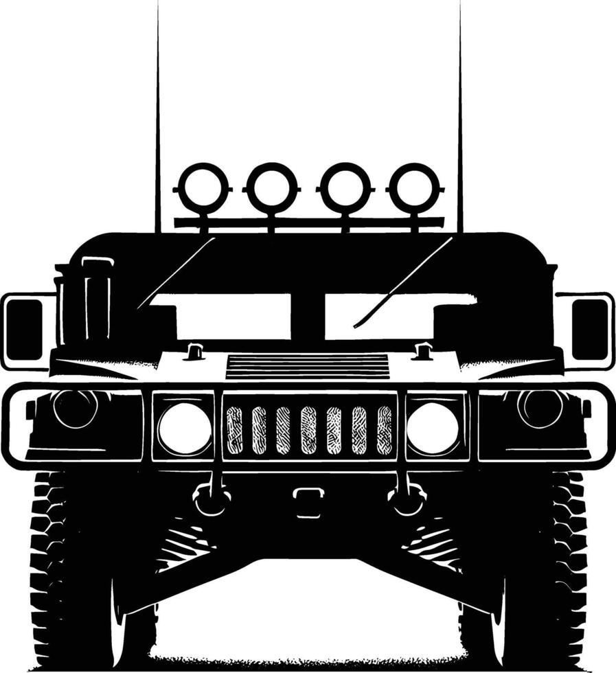 Iconic Combat Cruiser Tactical 4x4 Army Vehicle silhouette Emblem A Humvee against a white background vector