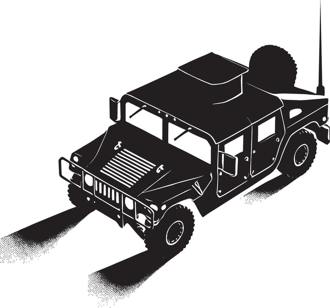 An army vehicle is shown in silhouette on a white background vector