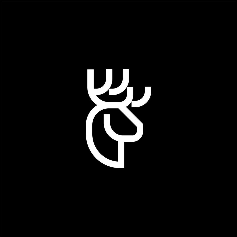 Simple and modern line art logo of a deer head, in black and white, shown from a side view vector