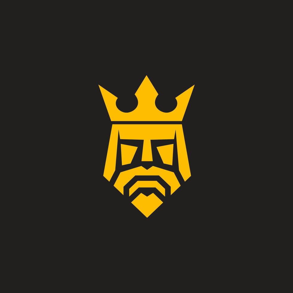simple royal king face with beard head with crown logo luxury vector