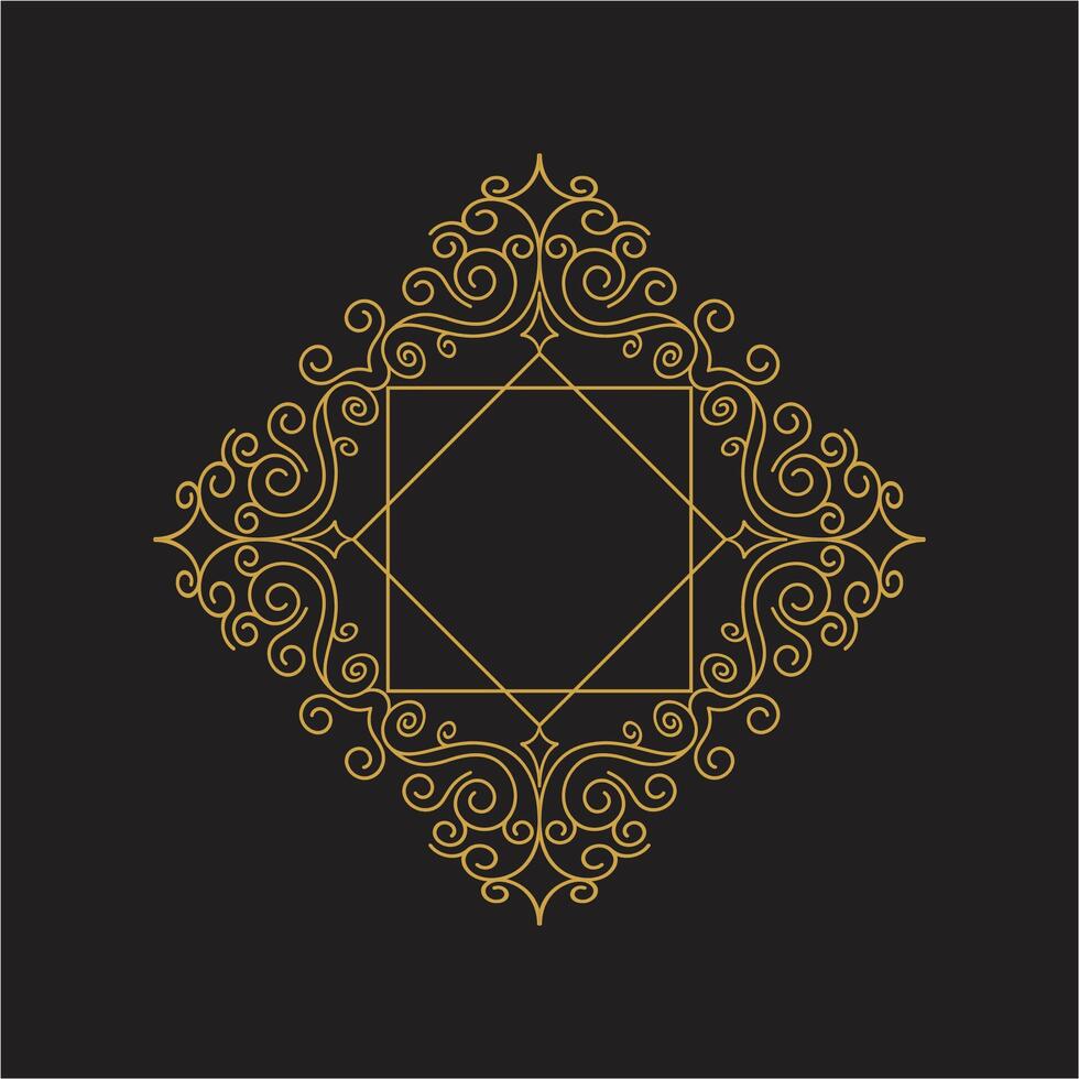 Golden frame with swirls and swirls on a black background vector