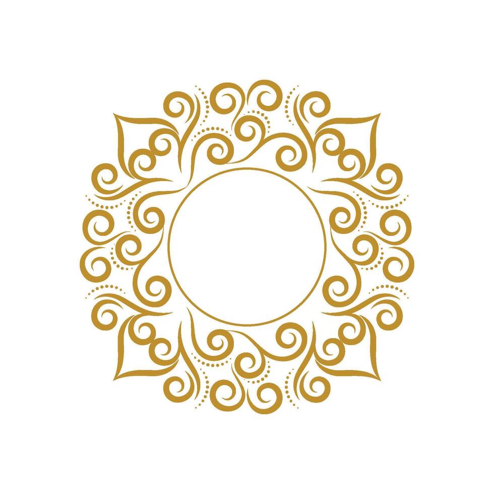 Golden round frame with swirls on a white background vector