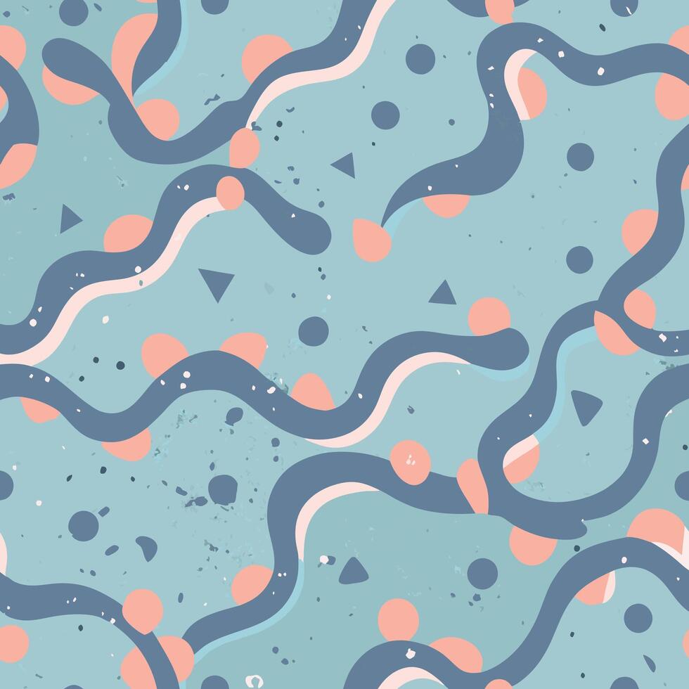A blue and pink pattern with dots and lines vector