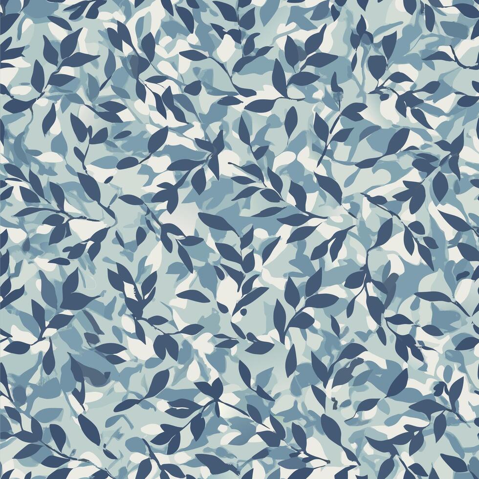A blue and white pattern with leaves vector