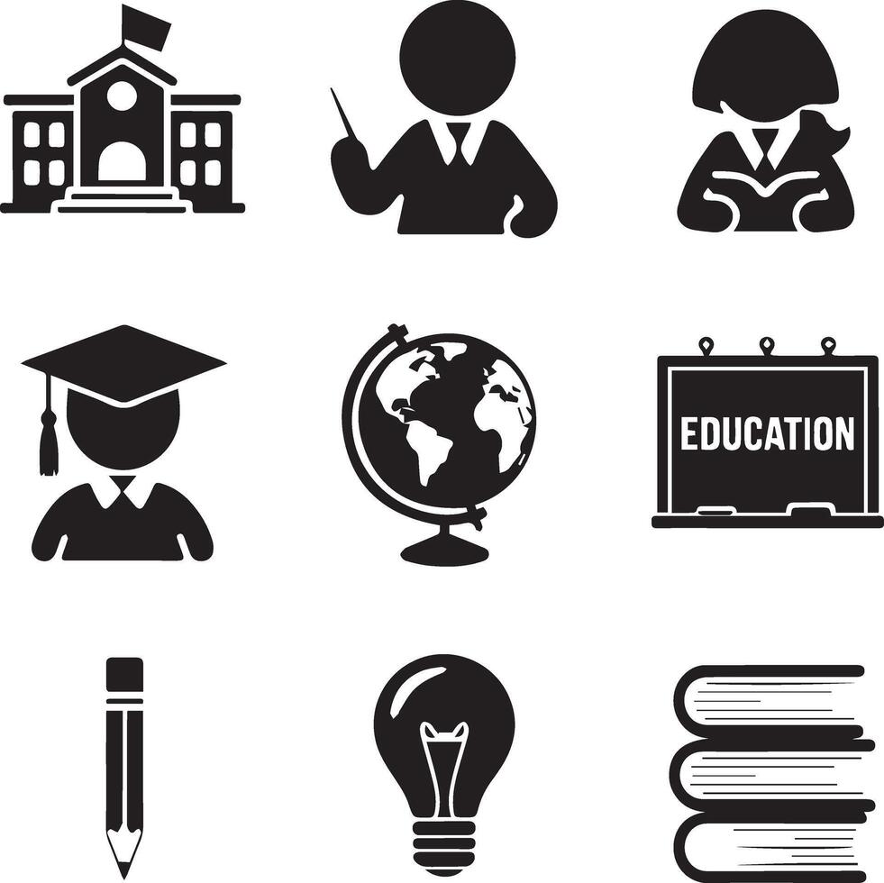 A set of silhouette style graphics design elements about education vector