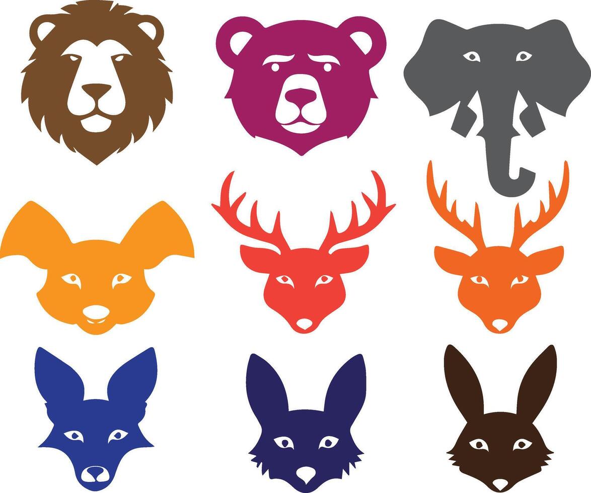 Whimsical Animal Flat Icon Set, Minimalist Wildlife in Silhouettes vector