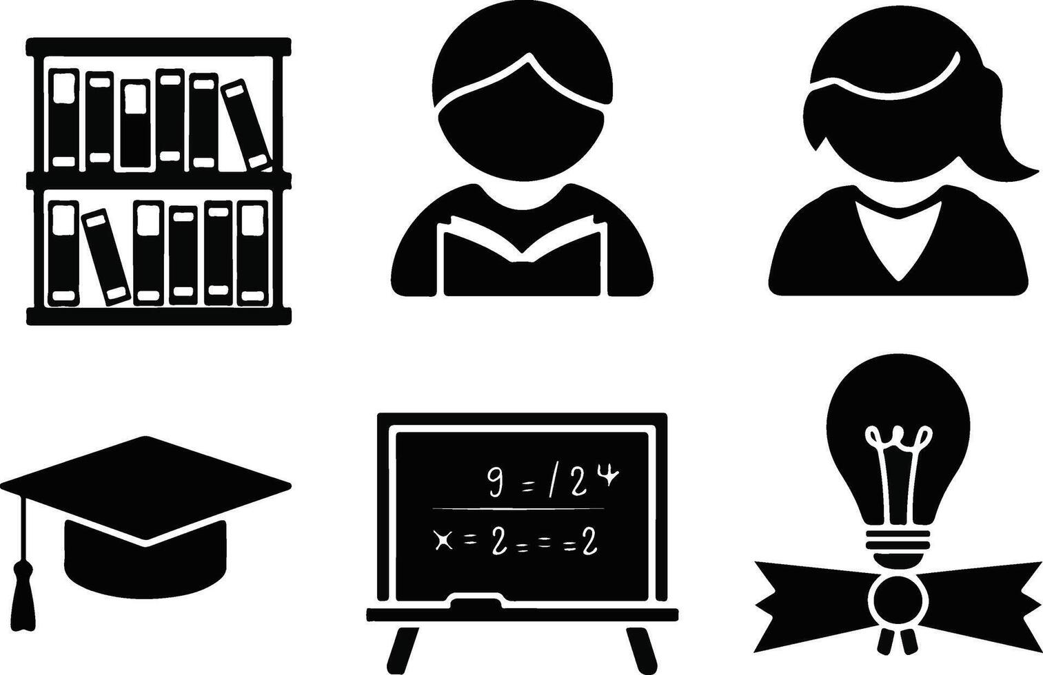 A set of six silhouette style graphics design elements about education vector
