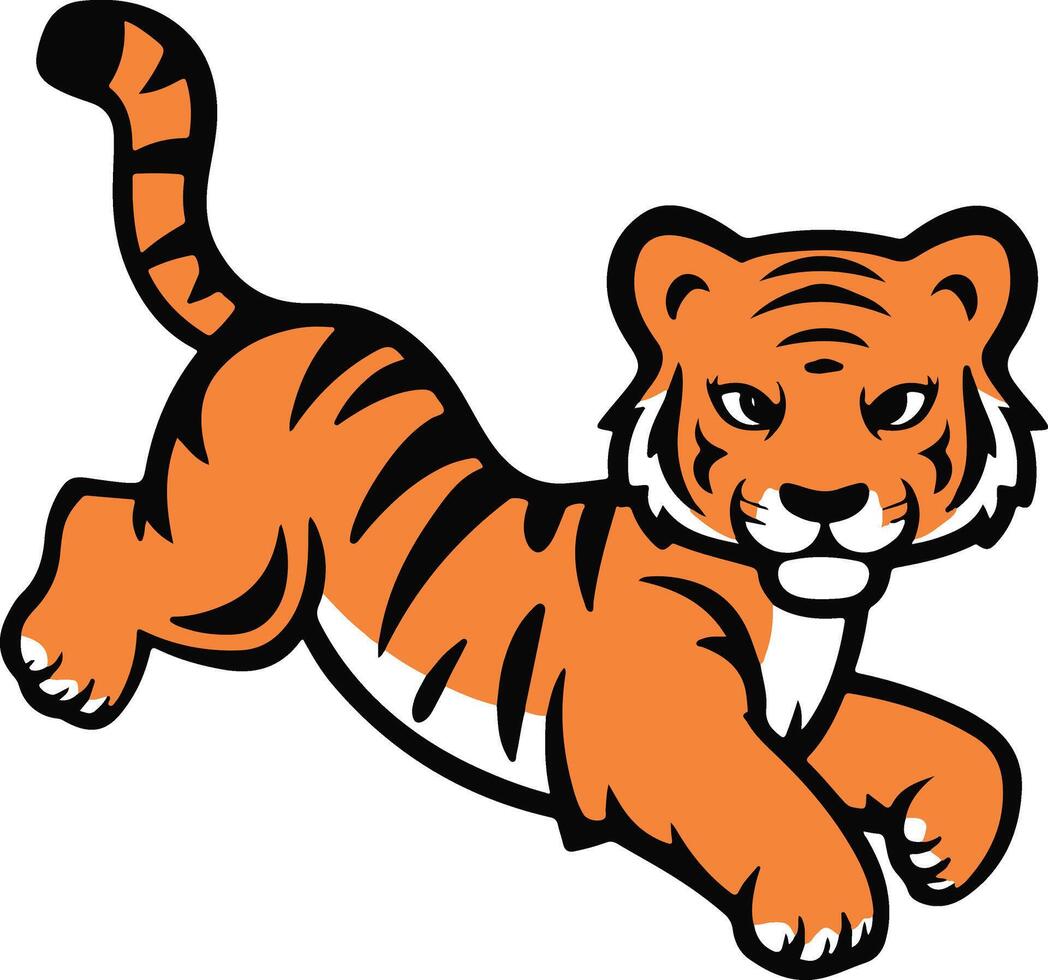 A vibrant and eye-catching silhouette of a tiger in a playful pose, leaping forward with its mouth open in a roar vector