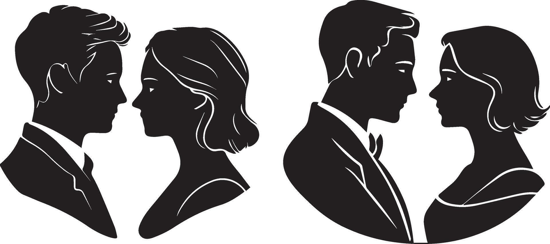 Couple cameo silhouette illustration on transparent background vector