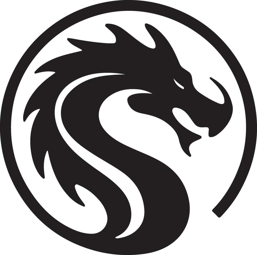 A striking and modern logo design featuring a silhouette of a dragon coiled within a circular frame vector
