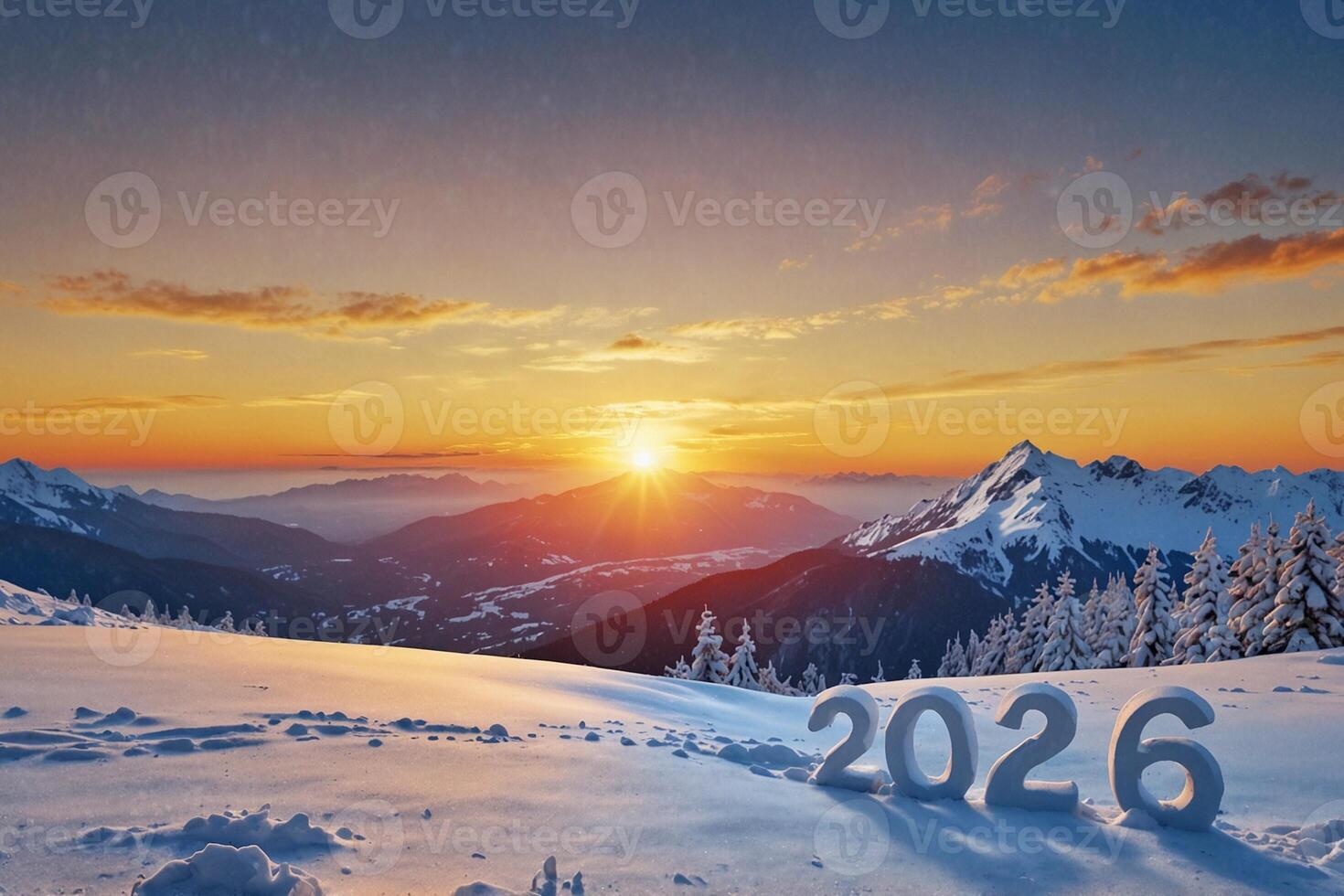 2026 number for new year sunrise with snow mountain Generative Al photo