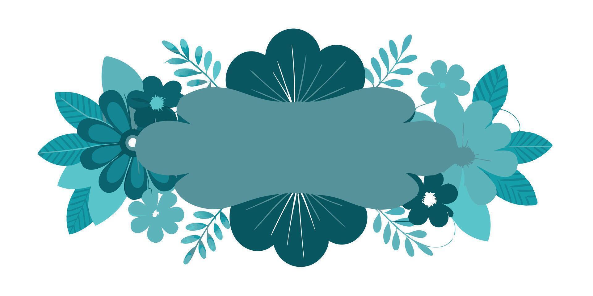 Floral frame with blue flowers and leaves on white background vector