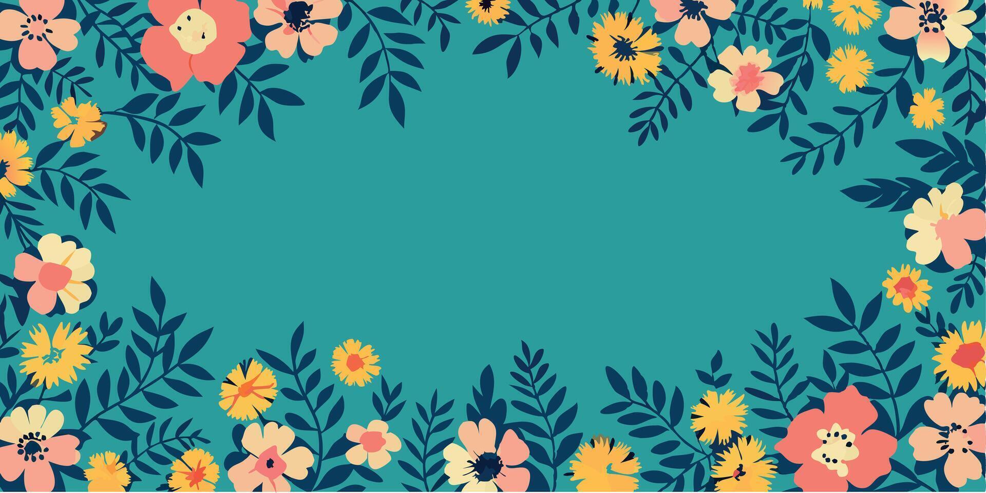 Floral frame border on a green background vector