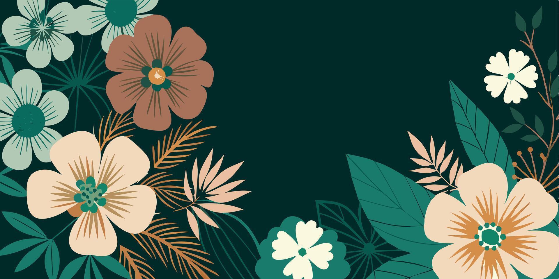 Floral background with leaves and flowers on a dark background vector