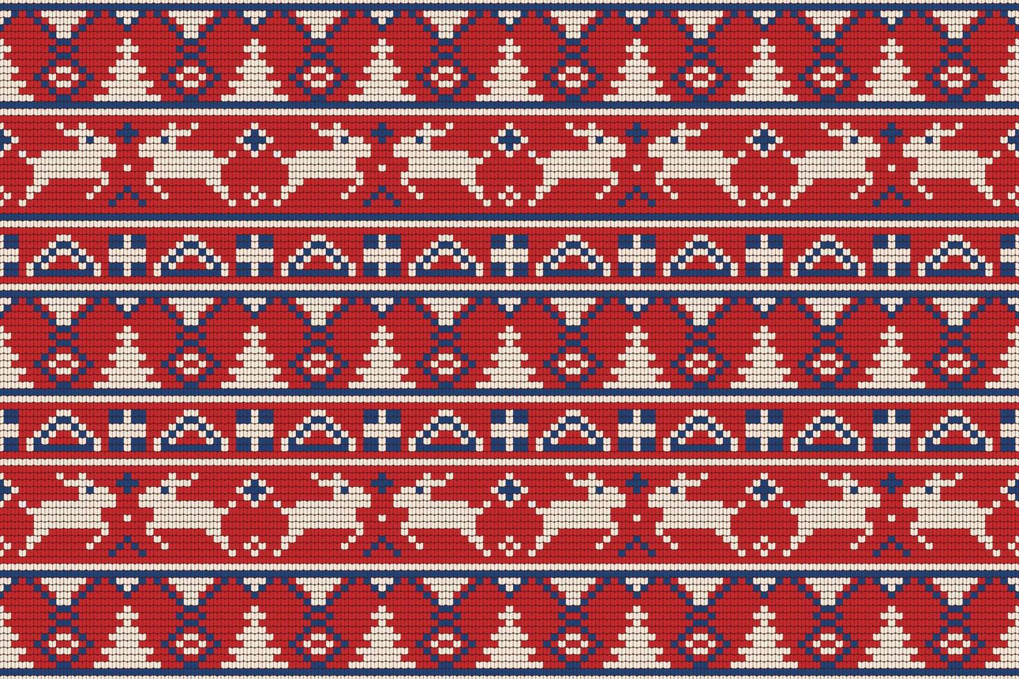 Knitting christmas tree seamless pattern geometric, snowman, ornament. Fabric Seamless pattern. illustration. Ikat ethnic oriental embroidery,Aztec style,baroque.design for texture,clothing vector