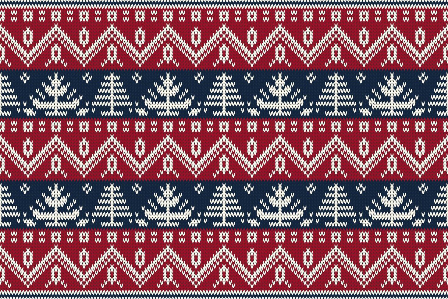 Knitting christmas tree seamless pattern geometric, snowman,ornament. Fabric Seamless pattern. illustration. Ikat ethnic oriental embroidery,Aztec style,baroque.design for texture,clothing vector