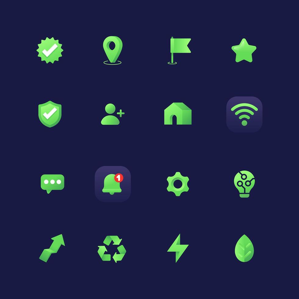 Light green gradeint icons set vector