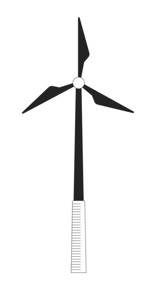 Sustainable wind turbine black and white 2D line object. Windmill wind power. Eco friendly electricity green energy technology isolated clip art outline item. Monochromatic spot illustration vector