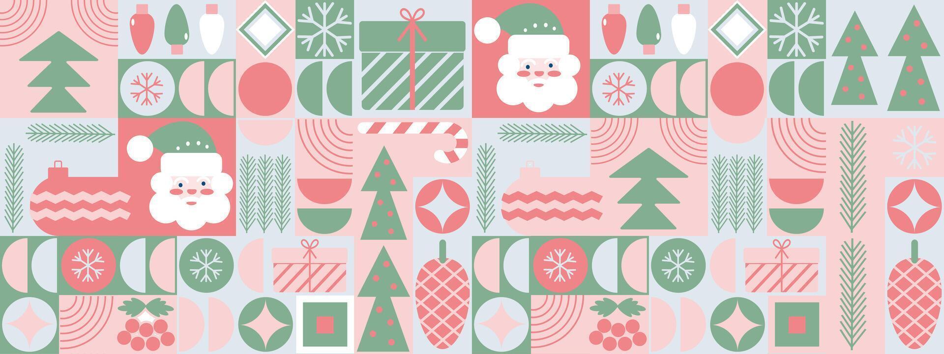 Merry Christmas, wallpaper, banner, festive cover design. Winter holiday. Mosaic, minimal scandinavian pattern. Abstract geometric background in bauhaus style. vector